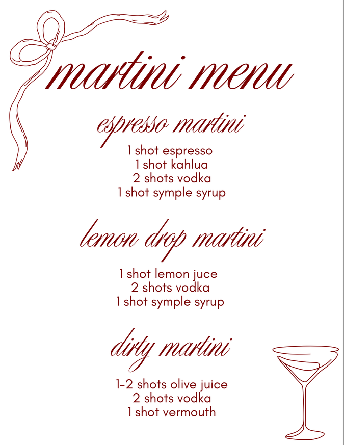 Script-style martini menu sign