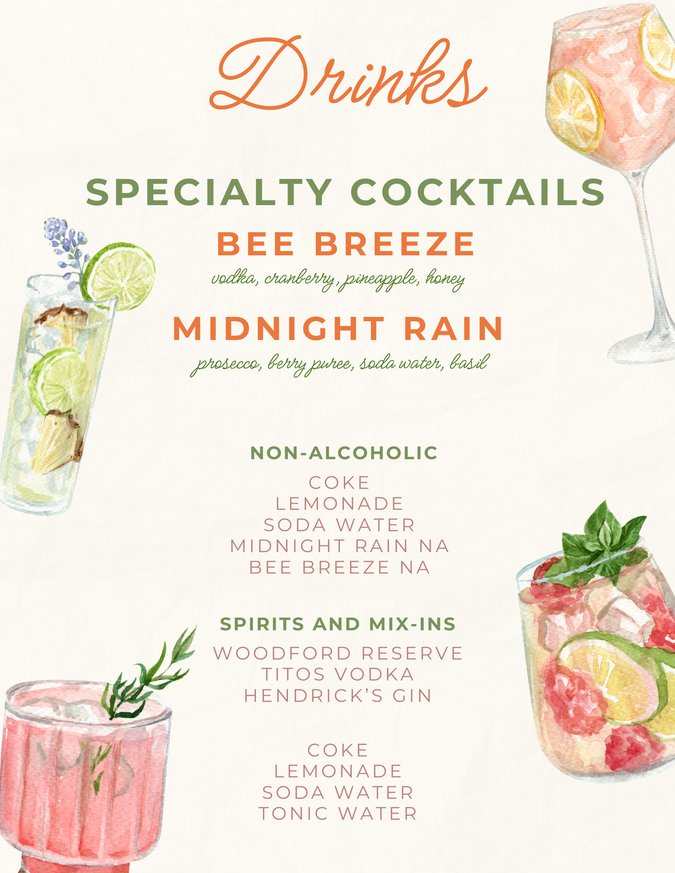 Watercolor-style drinks menu sign