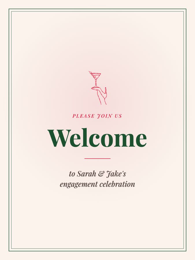 Welcome sign example for an engagement celebration